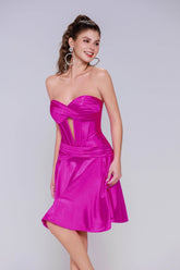 A-Line Mini Stretch Satin Homecoming Dress CS1035 - COCOMELODY