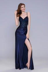 Sheath-Column Maxi Stretch Satin Prom Dress CS1046 - COCOMELODY