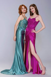 Sheath-Column Sweep-Brush Train Stretch Satin Prom Dress CS1051 - COCOMELODY