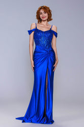 Sheath-Column Sweep-Brush Train Stretch Satin Prom Dress CS1053 - COCOMELODY