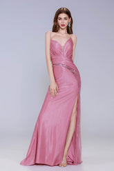 Sheath-Column Sweep-Brush Train Stretch Satin Prom Dress CS1054 - COCOMELODY