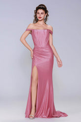 Sheath-Column Sweep-Brush Train Stretch Satin Prom Dress CS1055 - COCOMELODY
