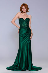 Sheath-Column Sweep-Brush Train Stretch Satin Prom Dress CS1056 - COCOMELODY
