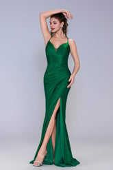Sheath-Column Sweep-Brush Train Stretch Satin Prom Dress CS1061 - COCOMELODY