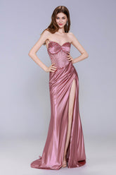 Sheath-Column Sweep-Brush Train Stretch Satin Prom Dress CS1063 - COCOMELODY