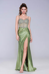 Sheath-Column Sweep-Brush Train Stretch Satin Prom Dress CS1064 - COCOMELODY