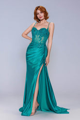Sheath-Column Sweep-Brush Train Stretch Satin Prom Dress CS1065 - COCOMELODY