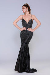 Sheath-Column Sweep-Brush Train Sequined Prom Dress CS1066 - COCOMELODY