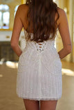 Sheath-Column Strapless Short Pearls Sequin Little White Dress CS1075CW