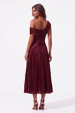 A-Line Tea Length Acetate Satin Chiffon Special Occasion Dress CS1080 - Wine - COCOMELODY