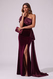 Trumpet-Mermaid Floor Length Satin Velvet Special Occasion Dress CS1081 - Wine - COCOMELODY