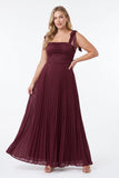A-Line Floor Length Acetate Satin Chiffon Special Occasion Dress CS1083 - Wine - COCOMELODY