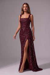Sheath-Column Floor Length Sequined Special Occasion Dress CS1084 - Wine - COCOMELODY