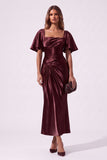 Sheath-Column Tea Length Stretch Satin Special Occasion Dress CS1089 - Wine - COCOMELODY
