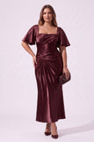 Sheath-Column Tea Length Stretch Satin Special Occasion Dress CS1089 - Wine - COCOMELODY