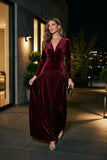 A-Line Floor Length Velvet Special Occasion Dress CS1097