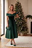 A-Line Tea Length Satin Velvet Special Occasion Dress CS1102