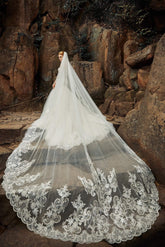 One-tier Lace Tulle Cathedral Veils Appliques Beading CV0190 - COCOMELODY