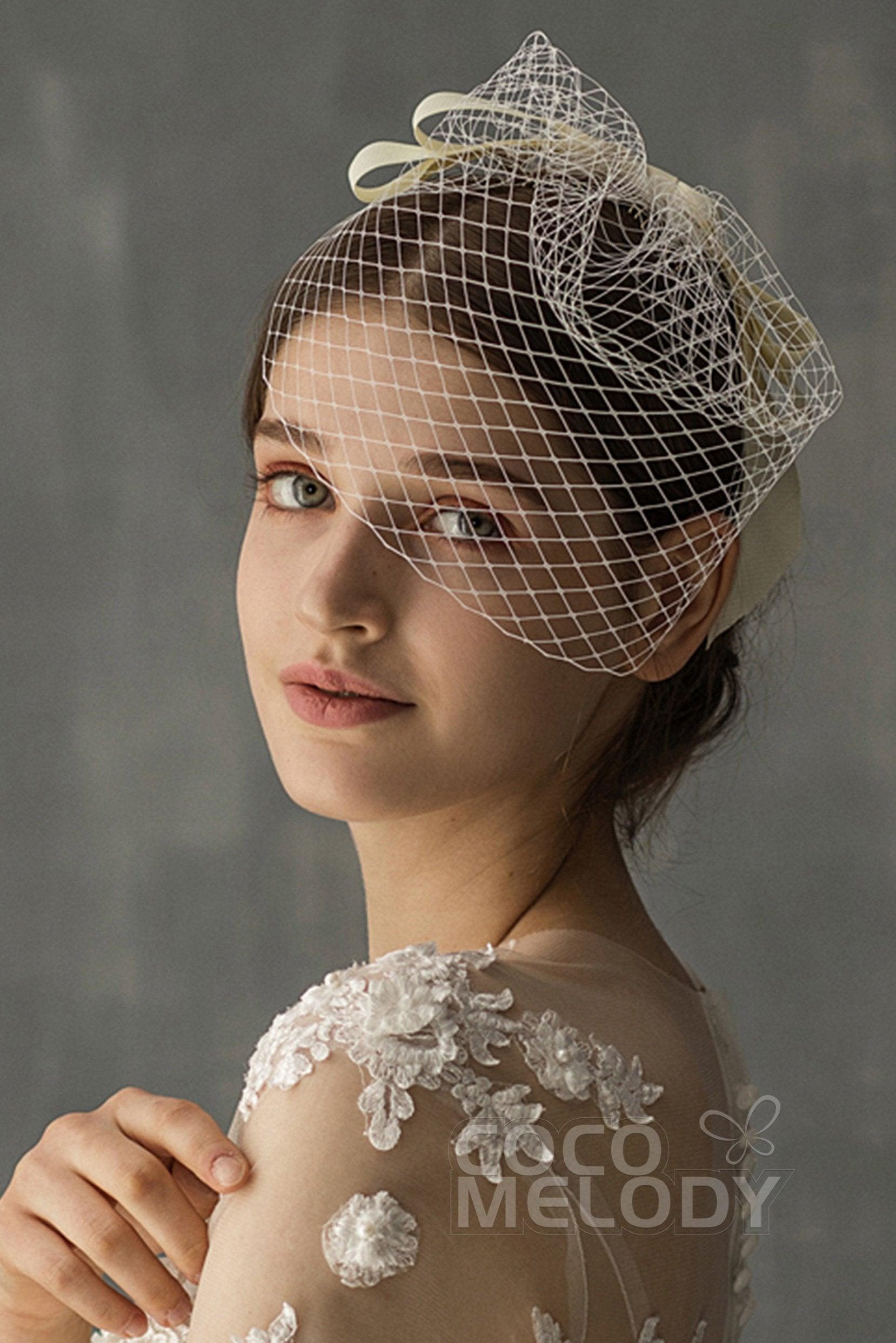 Cute One-tier Cut Edge Tulle Blusher Veils with Bow CV0196 - COCOMELODY