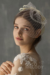 Cute One-tier Cut Edge Tulle Blusher Veils with Bow CV0196 - COCOMELODY