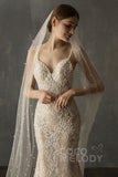 Elegant One-tier Cut Edge Tulle Chapel Veils Pearls CV0199 - COCOMELODY