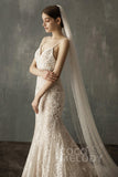 Elegant One-tier Cut Edge Tulle Chapel Veils Pearls CV0199 - COCOMELODY