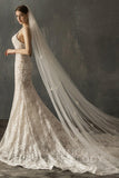 One-tier Cut Edge Tulle Cathedral Veils with Flower CV0208 - COCOMELODY
