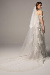 Two-tier Lace Edge Tulle Cathedral Veils Appliques CV0213 - COCOMELODY