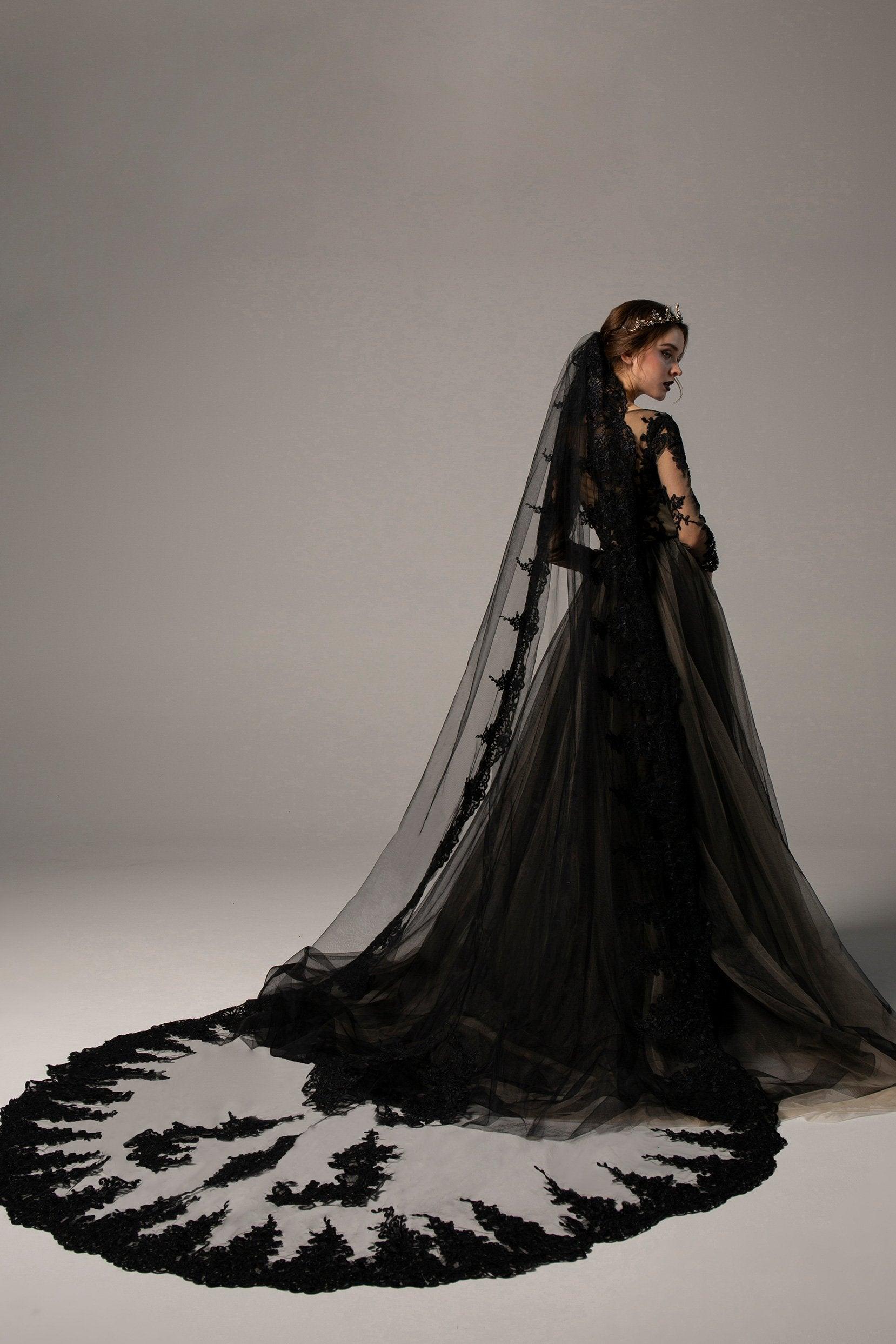 One-tier Lace Edge Tulle Cathedral Veils Appliques CV0225 - COCOMELODY