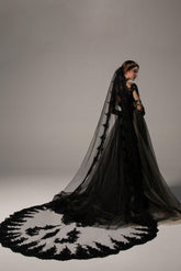 One-tier Lace Edge Tulle Cathedral Veils Appliques CV0225 - COCOMELODY