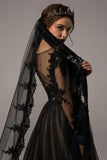 One-tier Lace Edge Tulle Cathedral Veils Appliques CV0225 - COCOMELODY
