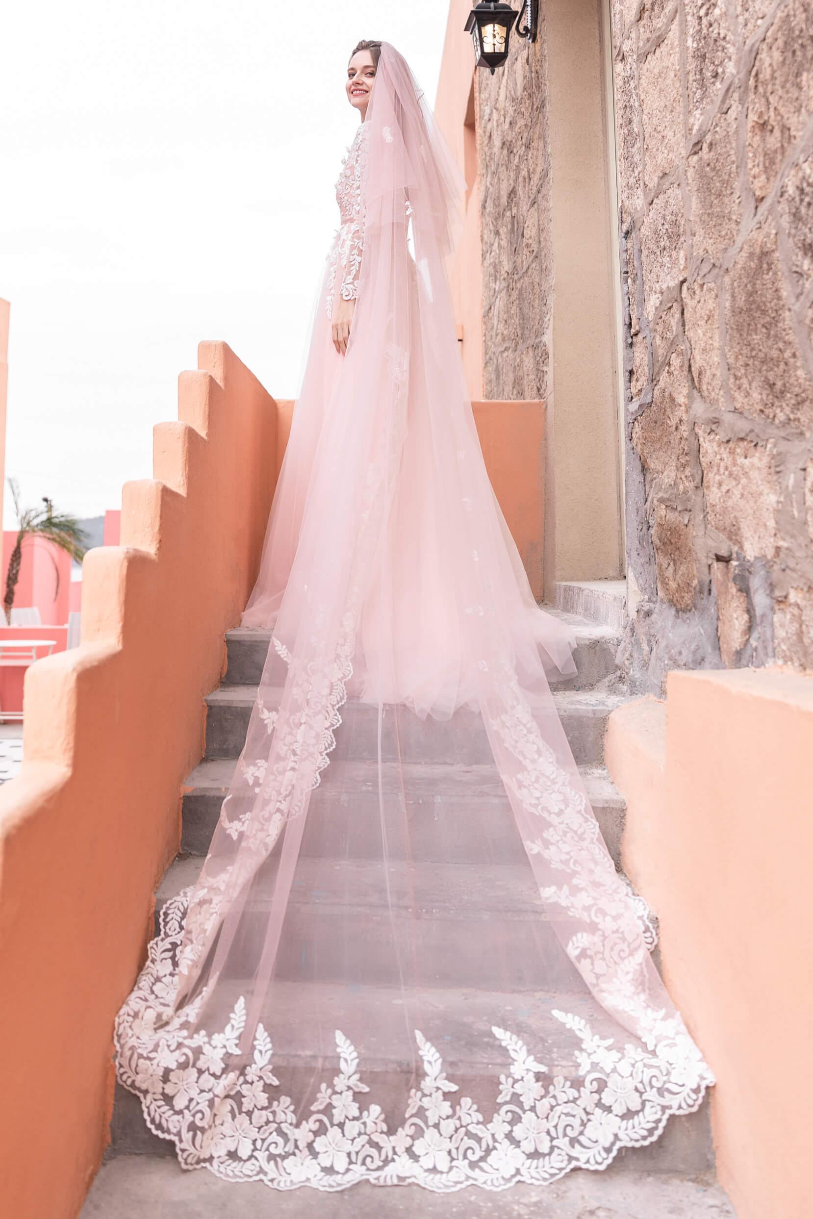 Two-tier Lace Edge Tulle Cathedral Veils with Appliques CV0228 - COCOMELODY