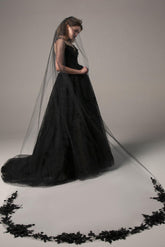 One-tier Tulle Cathedral Veils Appliques Beading CV0234 - COCOMELODY