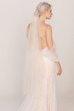 One-tier Cut Edge Tulle Fingertip Veils with Beading CV0255 - COCOMELODY
