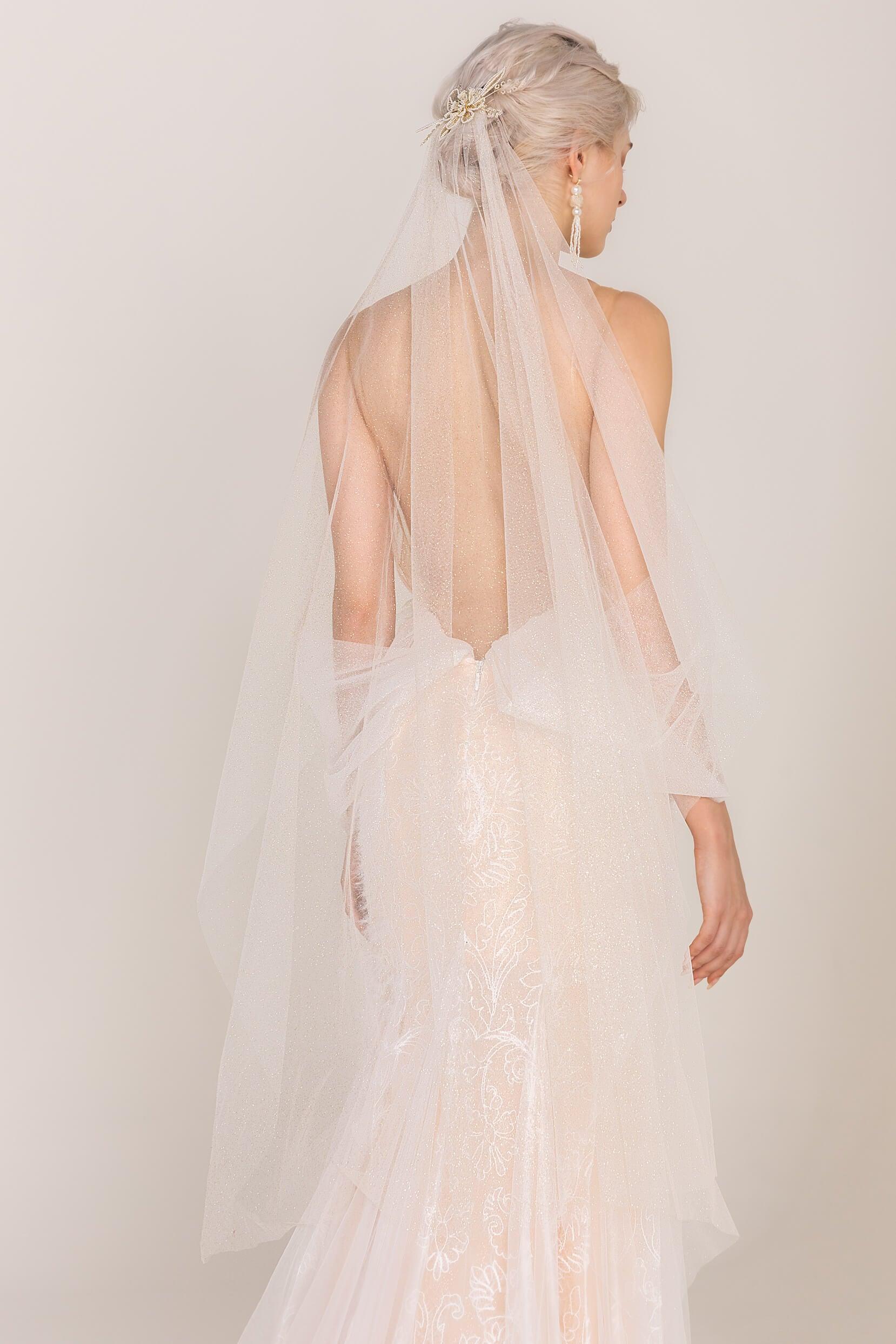 One-tier Cut Edge Tulle Fingertip Veils with Beading CV0255 - COCOMELODY