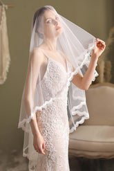 Two-tier Lace Edge Tulle Hip Veils with Appliques CV0261 - COCOMELODY