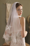 Two-tier Cut Edge Tulle Waist Veils Appliques Beading CV0263 - COCOMELODY
