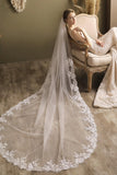 One-tier Lace Edge Tulle Chapel Veils with Appliques CV0264 - COCOMELODY