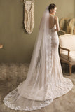 One-tier Lace Edge Tulle Chapel Veils with Appliques CV0264 - COCOMELODY