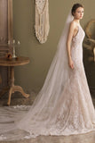 Two-tier Cut Edge Tulle Chapel Veils with Appliques CV0267 - COCOMELODY