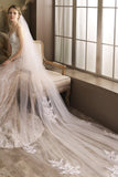 Two-tier Cut Edge Tulle Chapel Veils with Appliques CV0267 - COCOMELODY