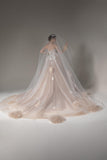 One-tier Cut Edge Tulle Cathedral Veils with Appliques Beading CV0276 - COCOMELODY