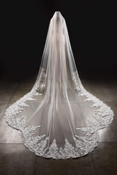 One-tier Lace Edge Tulle Lace Cathedral Veils with Appliques CV0285 - COCOMELODY