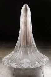 One-tier Lace Edge Tulle Lace Cathedral Veils with Appliques CV0286 - COCOMELODY