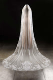 One-tier Lace Edge Tulle Lace Cathedral Veils with Appliques CV0286 - COCOMELODY