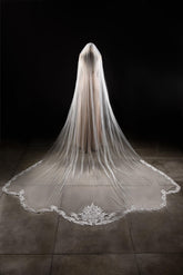 One-tier Lace Edge Tulle Lace Cathedral Veils with Appliques CV0287 - COCOMELODY