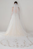 One-tier Lace Edge Tulle Chapel Veils with Appliques CV0291 - COCOMELODY