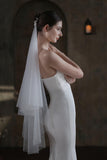 Two-tier Cut Edge Tulle Hip Veils with Appliques Beading CV0305 - COCOMELODY