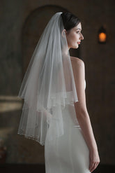 Two-tier Beaded Edge Tulle Hip Veils with Pearls CV0307 - COCOMELODY