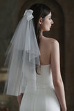 Two-tier Cut Edge Tulle Waist Veils with Bow CV0308 - COCOMELODY